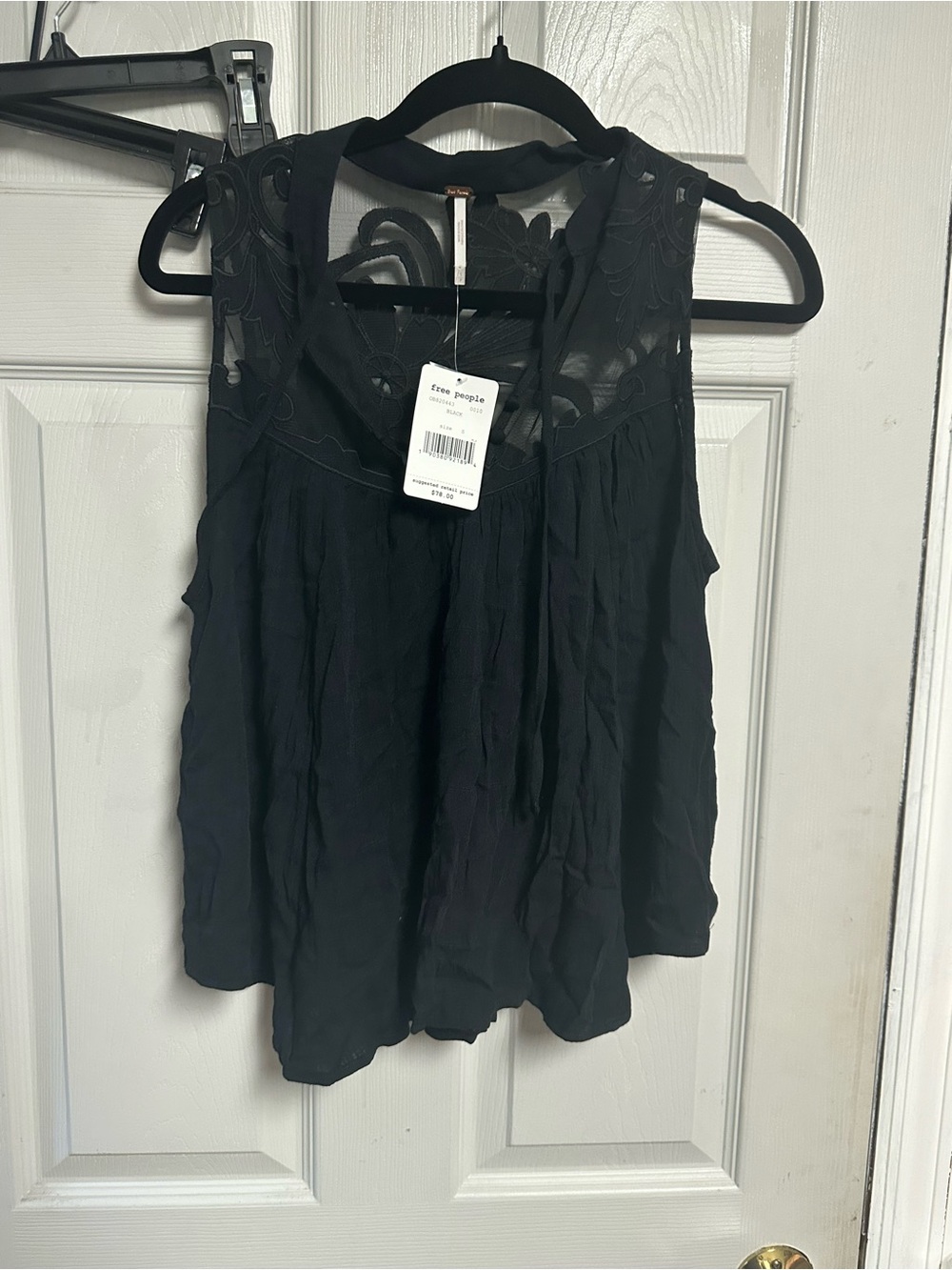 Free People Black Sleeveless Lace Yoke Camisole